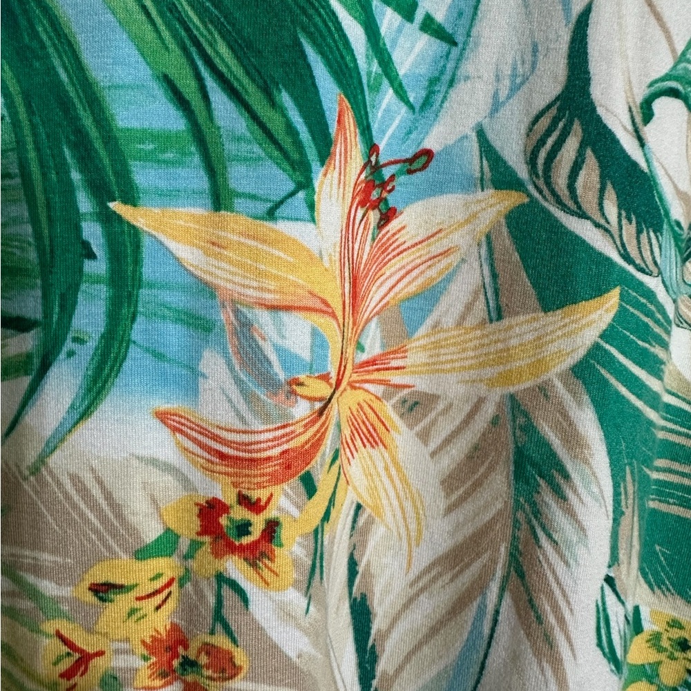 Chico’s Tropical Floral Palm Print Sharkbite V-Hem Tunic Top Size 2 (L/12) - Picture 5 of 7